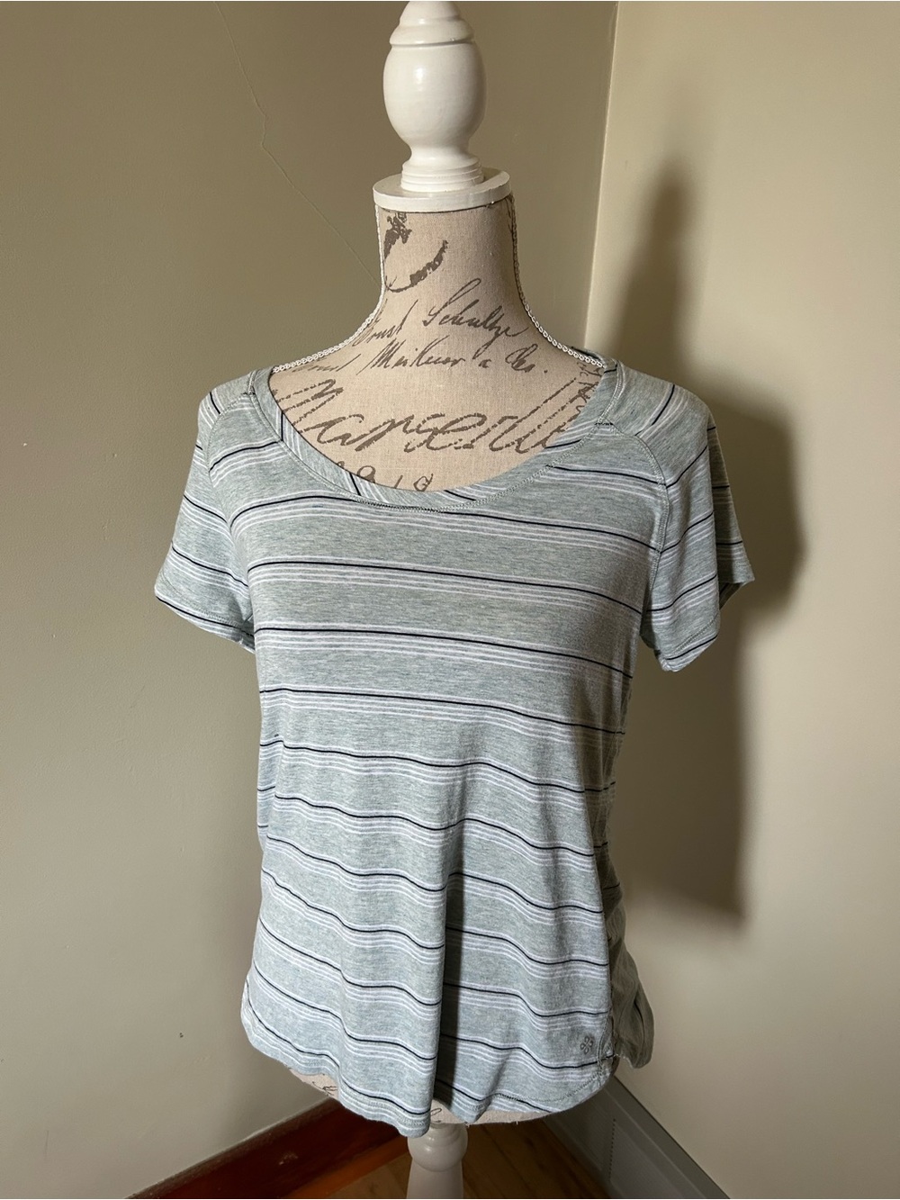 Women’s Light Teal Gray Striped Short Sleeve Tee